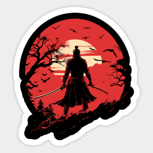 Samurai Illustraion Vintage Sunset Sticker